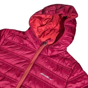 Eddie Bauer Kids Hooded Puffer Jacket Burgundy Red Youth XL 16/18 Full Zip VR